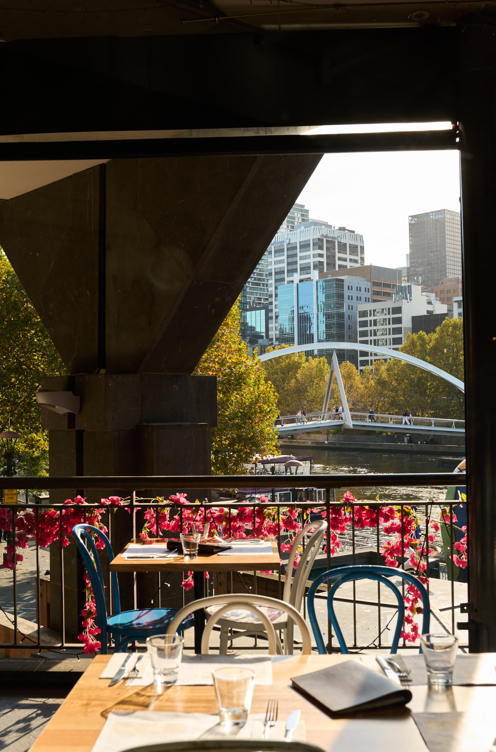 Yassas Southbank terrace overlooking the Yarra river - riverside Greek dining Melbourne